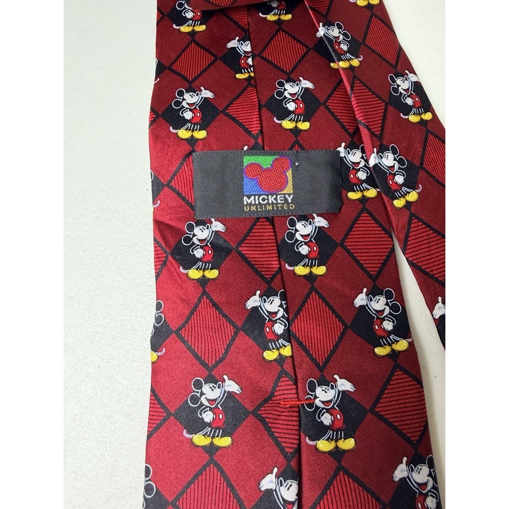 Vintage Mickey Mouse Neckties Black & Red Handmade Silk Mickey Unlimited 59" - Picture 3 of 6